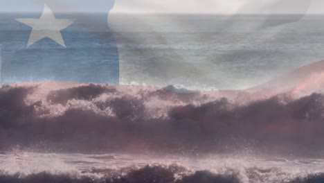 Digitale-Komposition-Der-Wehenden-Chilenischen-Flagge-Gegen-Wellen-Im-Meer
