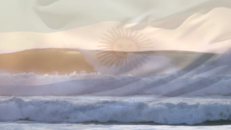 Animation-of-flag-of-argentina-blowing-over-wave-in-sea