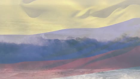 Digitale-Komposition-Der-Wehenden-Columbia-Flagge-Gegen-Wellen-Im-Meer