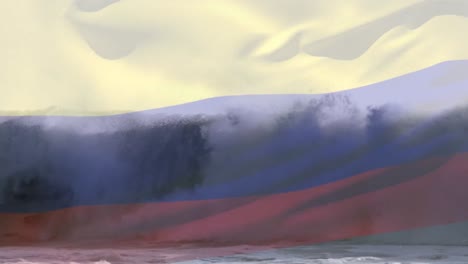 Animación-De-La-Bandera-De-Rusia-Ondeando-Sobre-El-Paisaje-De-La-Playa.
