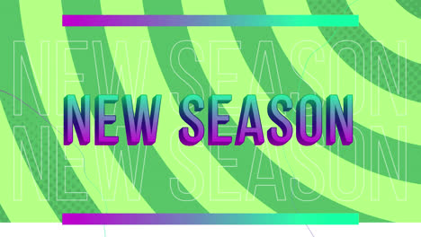 Animation-of-new-season-text-in-green-and-purple-letters-over-green-abstract-background