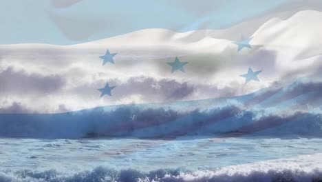 Digital-composition-of-waving-honduras-flag-against-waves-in-the-sea