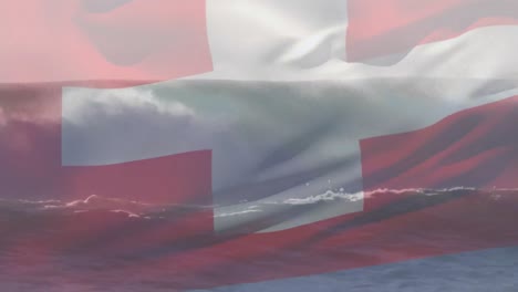 Animation-of-flag-of-blowing-over-waves-in-sea