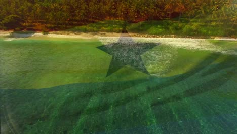 Animation-of-flag-of-ghana-blowing-over-beach-landscape