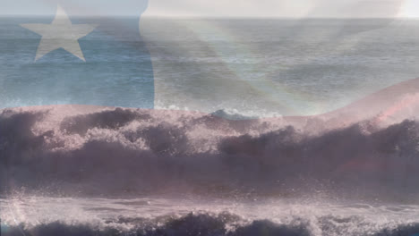 Animation-Der-Chilenischen-Flagge,-Die-über-Eine-Welle-Im-Meer-Weht