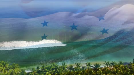 Animation-of-flag-of-honduras-blowing-over-okay-hands-on-beach-landscape