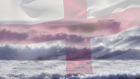Animation-Der-Flagge-Englands,-Die-über-Wellen-Im-Meer-Weht