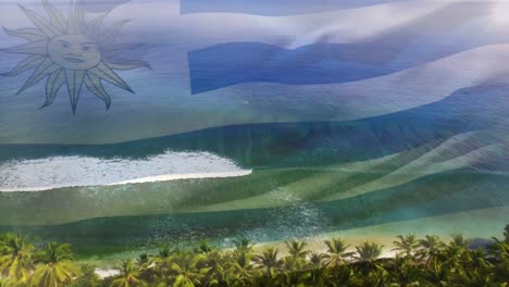 Animation-of-flag-of-uruguay-na-blowing-over-beach-landscape