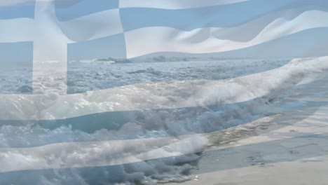 Animation-Der-Flagge-Griechenlands,-Die-über-Wellen-Im-Meer-Weht