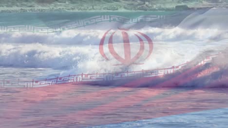 Animation-of-flag-of-iran-blowing-over-beach-seascape