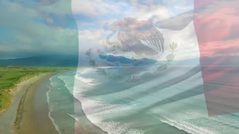 Animation-Der-Flagge-Mexikos,-Die-über-Der-Meereslandschaft-Weht