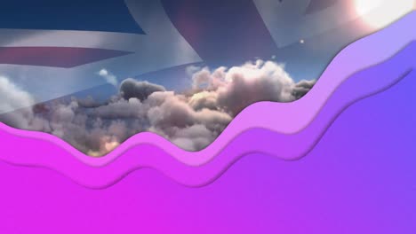 Abstrakte-Flüssige-Texturform-über-Wehender-Flagge-Des-Vereinigten-Königreichs-Gegen-Wolken-Am-Himmel
