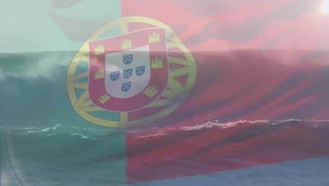 Digital-composition-of-waving-portugal-flag-against-waves-in-the-sea