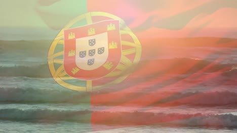 Animation-of-flag-ofportugal-blowing-over-beach-seascape