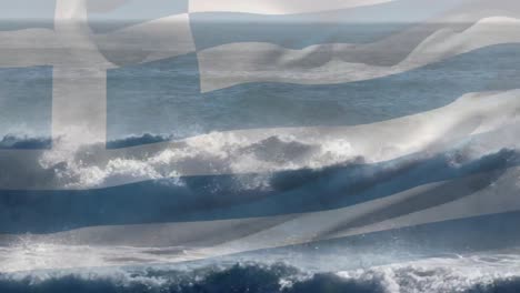 Animation-of-flag-of-greece-blowing-over-beach-seascape