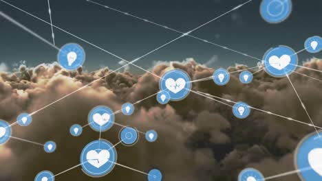 Netzwerk-Digitaler-Symbole-Gegen-Wolken-Am-Himmel