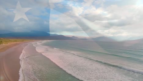 Animation-of-flag-of-chile-blowing-over-beach-landscape