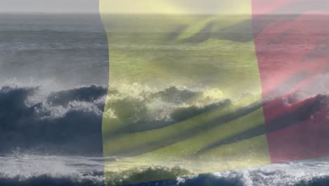 Animation-of-flag-of-belgium-blowing-over-beach-seascape