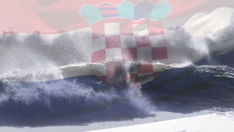 Digital-composition-of-croatia-flag-waving-against-aerial-view-of-waves-in-the-sea