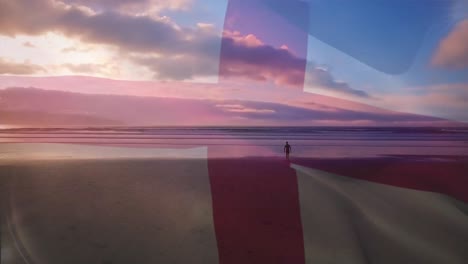Animation-of-flag-of-england-blowing-over-beach-landscape