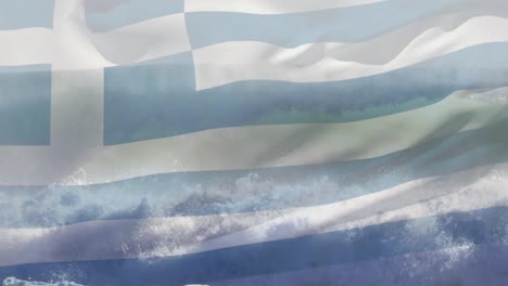Animation-Der-Flagge-Griechenlands,-Die-über-Der-Strandlandschaft-Weht