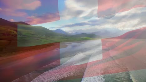 Animation-Der-Flagge-Der-Schweiz,-Die-über-Der-Strandlandschaft-Weht