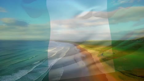 Animation-of-flag-of-nigeria-blowing-over-beach-seascape