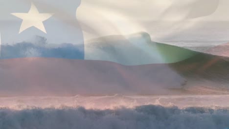 Animation-Der-Chilenischen-Flagge,-Die-über-Der-Meereslandschaft-Weht