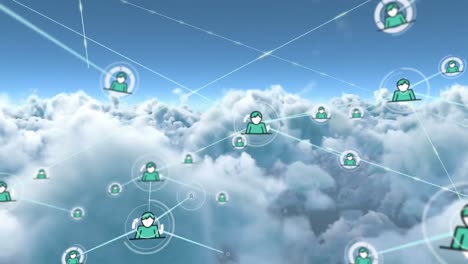 Netzwerk-Von-Profilsymbolen-Vor-Wolken-Am-Blauen-Himmel