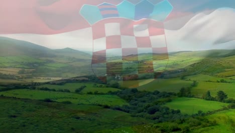 Animación-De-La-Bandera-De-Croacia-Ondeando-Sobre-El-Paisaje-Marino.