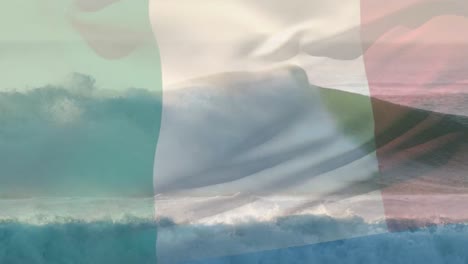 Animation-of-flag-of-italy-blowing-over-seascape