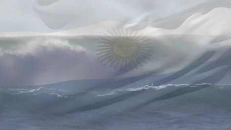 Digital-composition-of-argentina-flag-waving-against-aerial-view-of-waves-in-the-sea