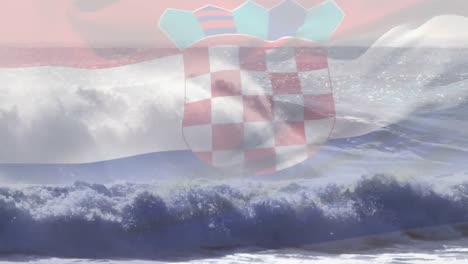 Digitale-Komposition-Der-Wehenden-Kroatischen-Flagge-Gegen-Wellen-Im-Meer