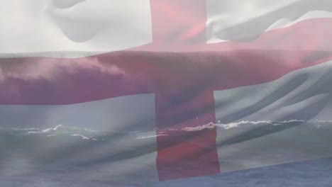 Animation-of-flag-of-england-blowing-over-beach-seascape