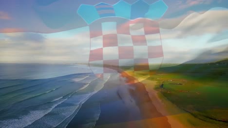 Animation-Der-Flagge-Kroatiens,-Die-über-Der-Meereslandschaft-Weht
