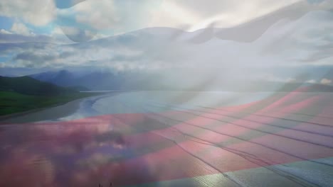 Digitale-Komposition:-Die-Russische-Flagge-Weht-Vor-Der-Luftaufnahme-Der-Wellen-Im-Meer