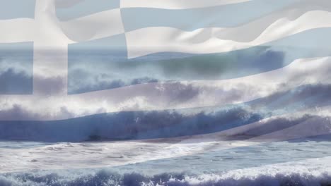 Animation-Der-Flagge-Griechenlands,-Die-über-Der-Meereslandschaft-Weht
