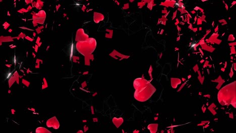 Animation-Roter-Herzen,-Die-über-Ein-Netzwerk-Von-Verbindungen-Fallen