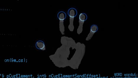 Animation-of-data-processing-over-biometric-handprint