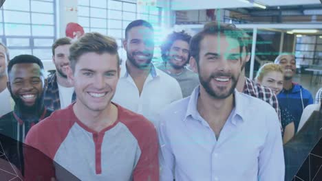 Digital-tunnel-and-data-processing-against-portrait-of-diverse-office-colleagues-smiling-at-office