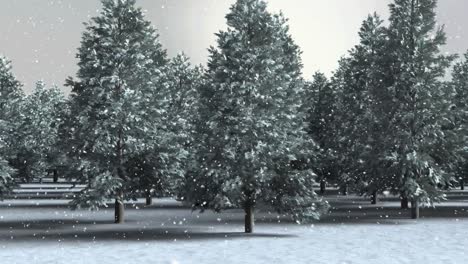 Snow-falling-over-winter-landscape-with-multiple-trees-against-sky