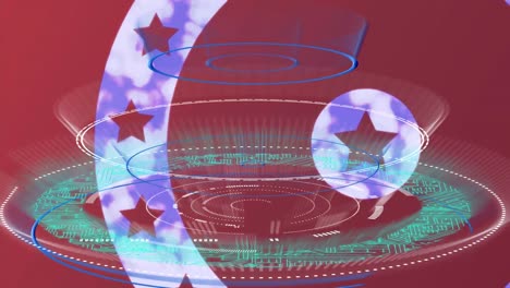 Multiple-round-scanners-over-multiple-stars-on-spinning-circles-against-red-background