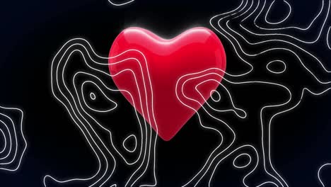 Animation-Sich-Bewegender-Weißer-Linien-über-Einem-Pulsierenden-Roten-Herzen