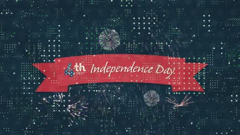 Punktmuster-über-Textbanner-Zum-Unabhängigkeitstag-Und-Feuerwerk-Vor-Blauem-Hintergrund