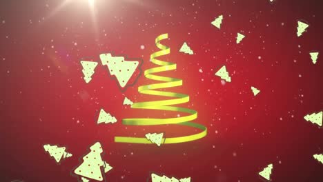 Animation-Eines-Weihnachtsbaums-Mit-Gelbem-Band-Und-Fallenden-Glocken