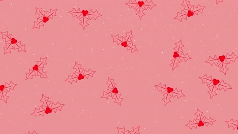 Animation-of-christmas-holy-pattern-over-falling-stars-on-pink-background
