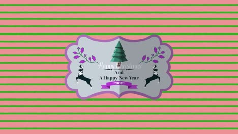 Animation-Eines-Fröhlichen-Weihnachtstextes-über-Grünen-Streifen-Auf-Rosa-Hintergrund
