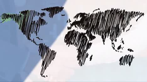 Animación-Del-Mapa-Mundial-Sobre-El-Apretón-De-Manos-De-Una-Empresaria