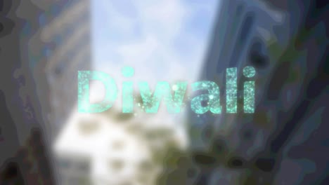 Animation-Von-Diwali-Text-Und-Feuerwerk-über-Unscharfem-Stadtbild-Im-Hintergrund