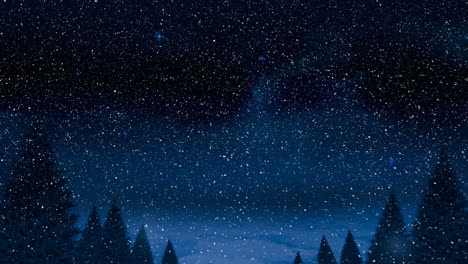 Animation-Von-Schnee,-Der-über-Tannenbäume-In-Einer-Winterlandschaft-Fällt